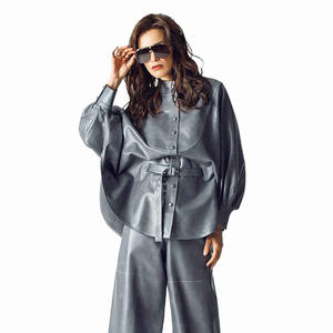 Chaqueta Camisa de Cuero Genuino Gris de Manga Larga para Mujer, Diseño Personalizado, Moda de Alta Gama, Bordado, Estilo Urbano, Otoño 2025 - Product Image 2