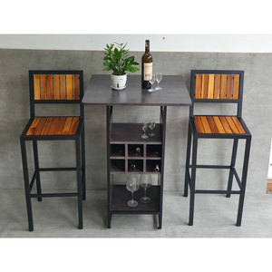 Industrial Style <b>Bar</b> <b>Table</b> Set with Shelf 2 <b>Bar</b> <b>Stools</b> for Home Basement Gym Hotel-70x70cm Glass Furniture Combo CBCF285 - Product Image 5
