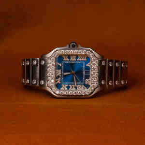 Trending Hip Hop Relojes automáticos Cara azul Iced Out Reloj de lujo Dial cuadrado Números romanos Relojes Mujer Hombre - Product Image 5