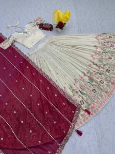 Lehenga Choli indien de créateur en rouge non cousu, dernier modèle de Lehenga Choli de mariage pour femmes, directement de Surat, Inde - Product Image 4