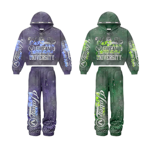 Ensemble survêtement vintage délavé à l'acide personnalisé, 2 pièces, streetwear, sweat-shirt à strass, jogging, survêtement pour hommes - Product Image 1