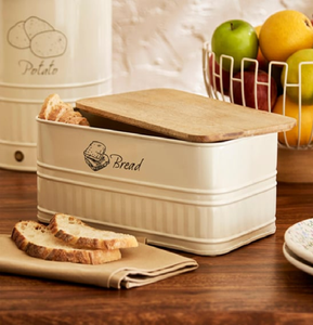Caja de pan de metal blanco moderno con tapa de Bambú | Contenedor de almacenamiento de cocina con asas | Venta al por mayor y personalizado - Product Image 2