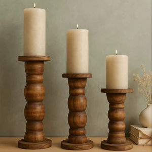 Portavelas de madera natural hecho a mano, decoración rústica de granja para sala de estar, dormitorio, mesa de comedor, oficina y área de patio - Product Image 1