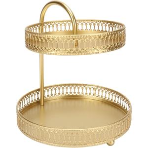 Support à gâteau en métal plaqué or et marbre à 2 niveaux, parfait pour les mariages, les fêtes et les desserts Design durable et élégant - Product Image 4