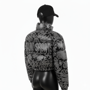 Chaqueta acolchada para mujer 300GSM tela de poliéster de nailon diseño acolchado diamantes de imitación logotipo personalizado estilo bordado chaqueta acolchada para mujer - Product Image 5