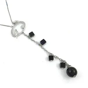 Collier pendentif en or rose plaqué rhodium avec onyx noir pour femmes - Product Image 2