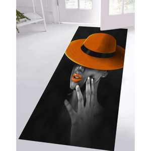 Tapis d'art moderne pour femme, tapis imprimé numérique noir et orange, tapis fin non tissé - Product Image 2