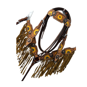 ROYAL INTERNATIONAL - Conjunto de cabezada y pechera de cuero para caballo, certificado Garde Western, hecho con cuero de vaca de primera calidad, Uttar Pradesh - Product Image 1