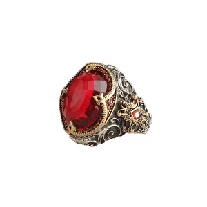Red Zircon <b>Crystal</b> Cut Stone Men <b>Ring</b> Traditional Motif 925 Silver Turkish Wholesale Silver Jewelry Turkish Handmade <b>Ring</b> - Product Image 1