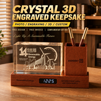 Support de crayons avec cadran de montre en verre cristallin, base en bois, gravure personnalisée, cadeau d'entreprise commémoratif, ornement de bureau, veilleuse