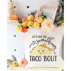 Cotton Canvas Tote Bag with Cartoon Pattern Let's Give Them Something to Taco About - Product Image 3
