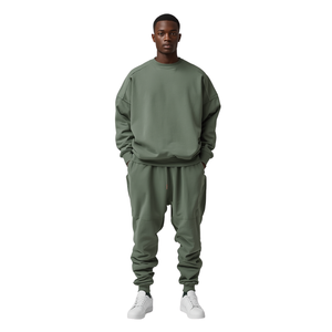 Premium Layered Panel Hoodie <b>Jogger</b> Sweatsuit Heavy Cotton Casual Set Factory Supply - Product Image 3