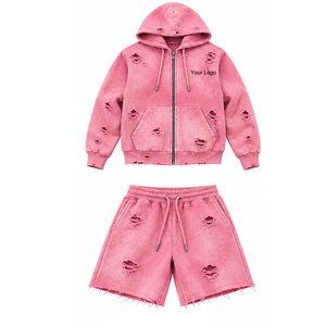 Conjunto de Sudadera con Capucha y Pantalones Cortos de Invierno para Hombre, Calidad Premium, 100% Algodón Felpa, Transpirable, Estilo Urbano, Diseño Desgastado - Product Image 1