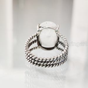 Anillo para mujer Piedra lunar arcoíris natural Piedra preciosa Piedra natal de Junio 3 Banda trenzada Joyería de declaración vintage Anillo de plata esterlina 925 - Product Image 6