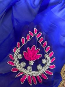 Último exclusivo trabajo hecho a mano pesado azul marino indio tradicional Sari Elegante ropa étnica para fiestas indio pakistaní - Product Image 4