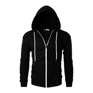 Sweat à capuche décontracté en coton doux avec logo minimal Sweat à capuche mélangé en coton brossé pour hommes Sweats à capuche pour hommes avec fermeture éclair - Product Image 2