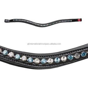 Bande de front de cheval rembourrée en cuir de selle épais haute finition en taille épi avec cristaux de marque multicolores incrustés de bande de front bling - Product Image 2