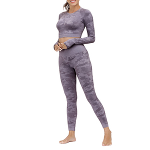 Best Hot Selling Yoga Set <b>Leggings</b> and Bra Set With Long Sleeve Crop Top <b>Women</b> Fitness Yoga Set OEM Service Customized - Product Image 2