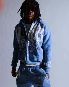 2025 Top Qualité Personnalisé Vendeur Araignée Hommes À Capuche Noir Zip Up À Capuche avec Logo Surdimensionné Strass Conception Streetwear Imprimer - Product Image 3