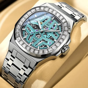 Reloj de Pulsera de Lujo para Hombre, de Acero Inoxidable, Esqueleto, Automático, con Bisel Estilo Baguette, Luminoso, Resistente al Agua, OEM ODM - Product Image 3