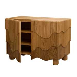 Mesita de Noche Moderna de Madera Maciza con Patrón Ondulado, Estilo Escandinavo, Mueble de Almacenamiento Minimalista para Dormitorio - Product Image 4