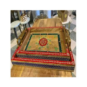 การออกแบบวินเทจถาดเสิร์ฟไม้ที่มีด้ามจับตกแต่งบ้านเครื่องครัวการรูปร่างสี่เหลี่ยมอาหารถาดขนมในราคาต่ําสุด - Product Image 2