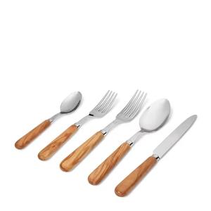 Poignées en bois pur ensemble en acier inoxydable de 5 couverts couverts cuillère couteau fourchette utilisé dans la cuisine utilisation de table plaqué argent - Product Image 1