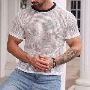 Camiseta de malla lisa para hombre, con logo personalizado, cuello redondo, transpirable, ligera, informal, deportiva, venta al por mayor del fabricante - Product Image 3