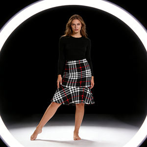2026 New Arrival High Waisted Ruffle Hem <b>Plaid</b> <b>Midi</b> <b>Skirt</b> for Women Ideal for Office Uniforms Boutique Retail Daily Styling - Product Image 6