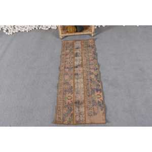 Turkish Rug 1.5x3.9 ft, <b>Brown</b> Blue Moroccan <b>Wool</b> Vintage Rug - Product Image 1