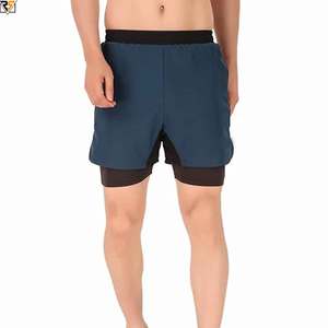 Men double <b>layer</b> shorts cotton fabric logo embroidered of your company Beach shorts clothing manufacturers - Product Image 2