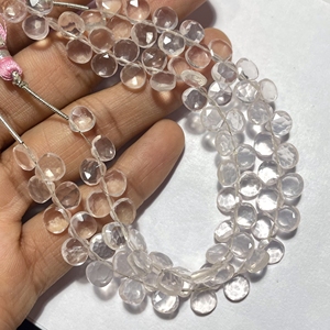 Perles de briolette en forme de coeur à facettes en quartz rose rose de 8mm pierre précieuse calibrée pour l'utilisation de bijoux - Product Image 1