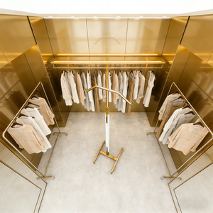 Espositore a 2 Vie per Negozio di Abbigliamento Uomo/Donna, Stand Espositivo con Asta Alta-<span class=keywords><strong>Bassa</strong></span> Dorata per Negozio di Abbigliamento Bambini - Product Image 5