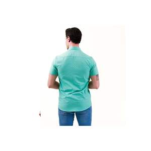 Chemise en Coton à Manches Courtes Coupe Slim à Motifs Imprimés Bleu Marine Turquoise - Product Image 4