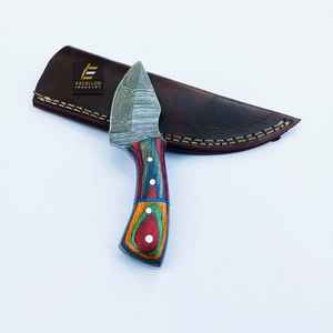 Cuchillo de caza hecho a mano de acero de Damasco, recién llegado, cuchillo táctico de supervivencia con mango de madera y funda de cuero. - Product Image 1