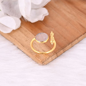 925แข็งเงินสเตอร์ลิงกลมโรสควอตซ์อัญมณีสีเหลืองชุบทองแหวนปรับได้ของขวัญสำหรับเพื่อนเจ้าสาว - Product Image 4