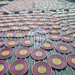 Art mural rond en jacinthe d'eau durable avec papier, décoration intérieure, noir, tissage en zigzag naturel, vente en gros pour les acheteurs en gros - Product Image 6