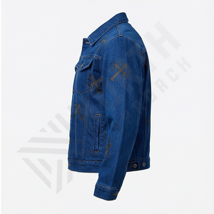 Veste en jean noir uni 2025 : Logo imprimé personnalisé, style boutonné, col montant, coupe ajustée, veste en jean pour homme, design élégant - Product Image 3
