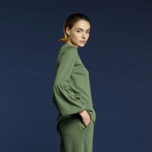 100% donna in lana Merino due pezzi Casual camicia invernale maniche lunghe a palloncino <span class=keywords><strong>pantaloni</strong></span> <span class=keywords><strong>con</strong></span> spacco laterale morbido <span class=keywords><strong>con</strong></span> <span class=keywords><strong>tasche</strong></span> <span class=keywords><strong>laterali</strong></span> - Product Image 2