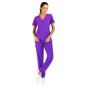 เสื้อสครับใส่ได้ทั้งชายและหญิงขนาดใหญ่พิเศษเครื่องแบบพยาบาลสัตว์เลี้ยงฤดูร้อนสีทึบร้านเสริมสวยชุดทางการแพทย์แบบถัก - Product Image 1