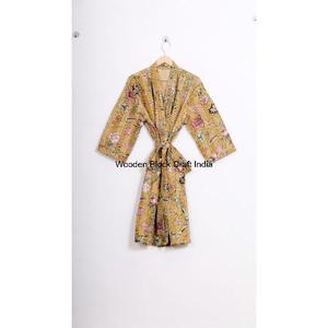 Womens Vintage Cotton Kantha Quilted Short <b>Kimono</b> <b>Robe</b> Handmade Indian Festival Fashion Sleepwear Jacket Cozy Wear - Product Image 5