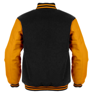 Chaqueta clásica American Letterman con lana negra Naranja Mangas de cuero real CollegeBaseballjacket para hombres Envío DDP - Product Image 2