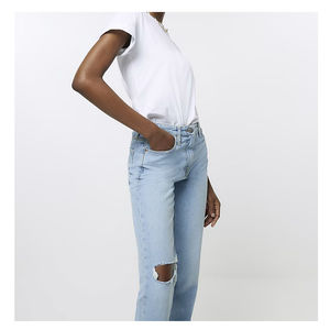 2025 Loose Woman Baggy Blue Washed Denim <b>Button</b> Straight Casual Wear <b>Jeans</b> for Sale <b>Women</b> Pant OEM Serviced Breathable - Product Image 3