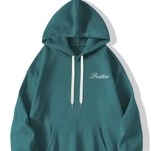 Sudadera con capucha gráfica de moda con West Coast y estampado positivo, tela de lana acogedora, bolsillo de canguro, ropa de calle elegante, diseño informal - Product Image 1