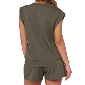 Conjunto de Pijama de Verano para Mujer, Talla Grande, con Logotipo Personalizado, Transpirable, de Encaje, Camiseta y Pantalones Cortos, Poliéster/Algodón 2026 - Product Image 4