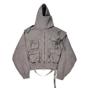 เสื้อฮู้ดดี้ผู้ชายคุณภาพสูงสำหรับฤดูหนาว ผ้าแคนวาส 100% ผ่านกระบวนการฟอกสีแบบ Acid Wash ทรงซิปเต็มตัว บริการ OEM - Product Image 1