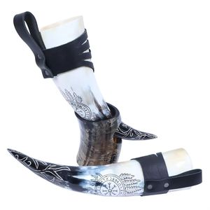 Meilleure qualité corne de buffle Viking corne à boire avec support en cuir écologique religieux Viking cornes vente en gros en Inde - Product Image 6