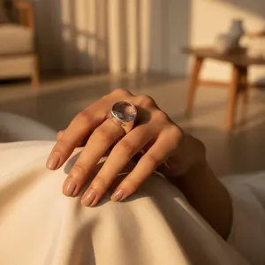 Rose Gold & 18K Plated <b>Statement</b> Oval Stone <b>Ring</b> for Women Fashionable 925 <b>Silver</b> <b>Ring</b> with Claw Inlay Technology - Product Image 3