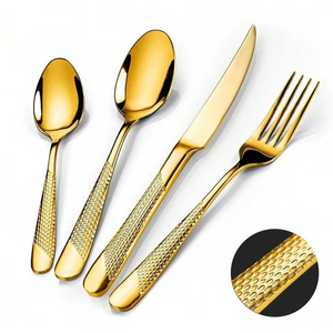 Ensemble de couverts en or et argent, ensemble de couverts en acier inoxydable comprenant des cuillères, des fourchettes, des couteaux, des ustensiles de table pour mariage, restaurant - Product Image 1
