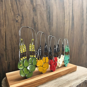 Handmade Tagua Teardrop Pendant <b>Necklace</b> Eco-Friendly Fashion <b>Statement</b> Jewelry with Vegetable Ivory Beads in Vibrant Colors - Product Image 1